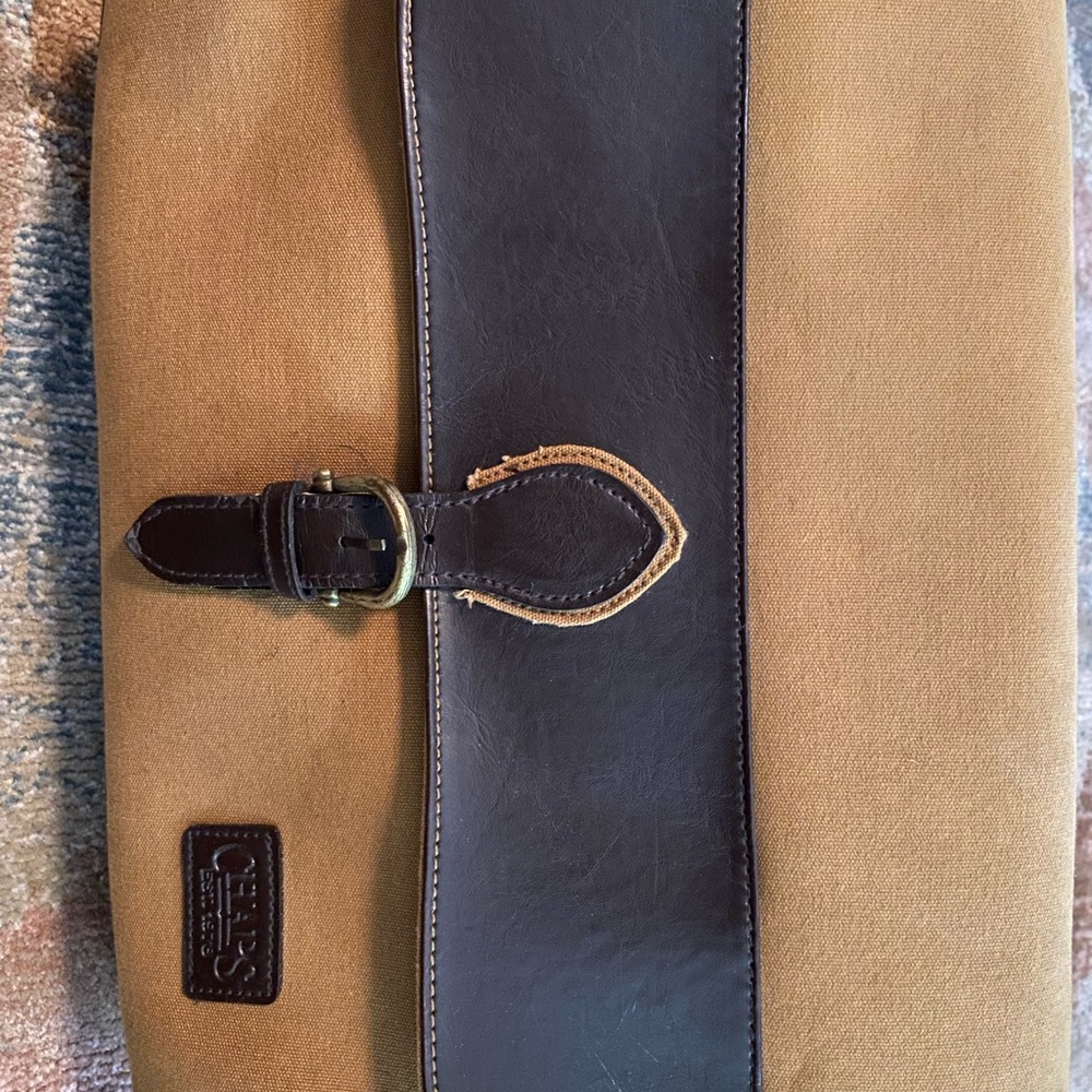 CHAPS Canvas Tan and Brown Leather Messenger Bag